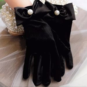 Elegant Black Velvet Gloves Pearls Tea Church Formal Black Tie Derby